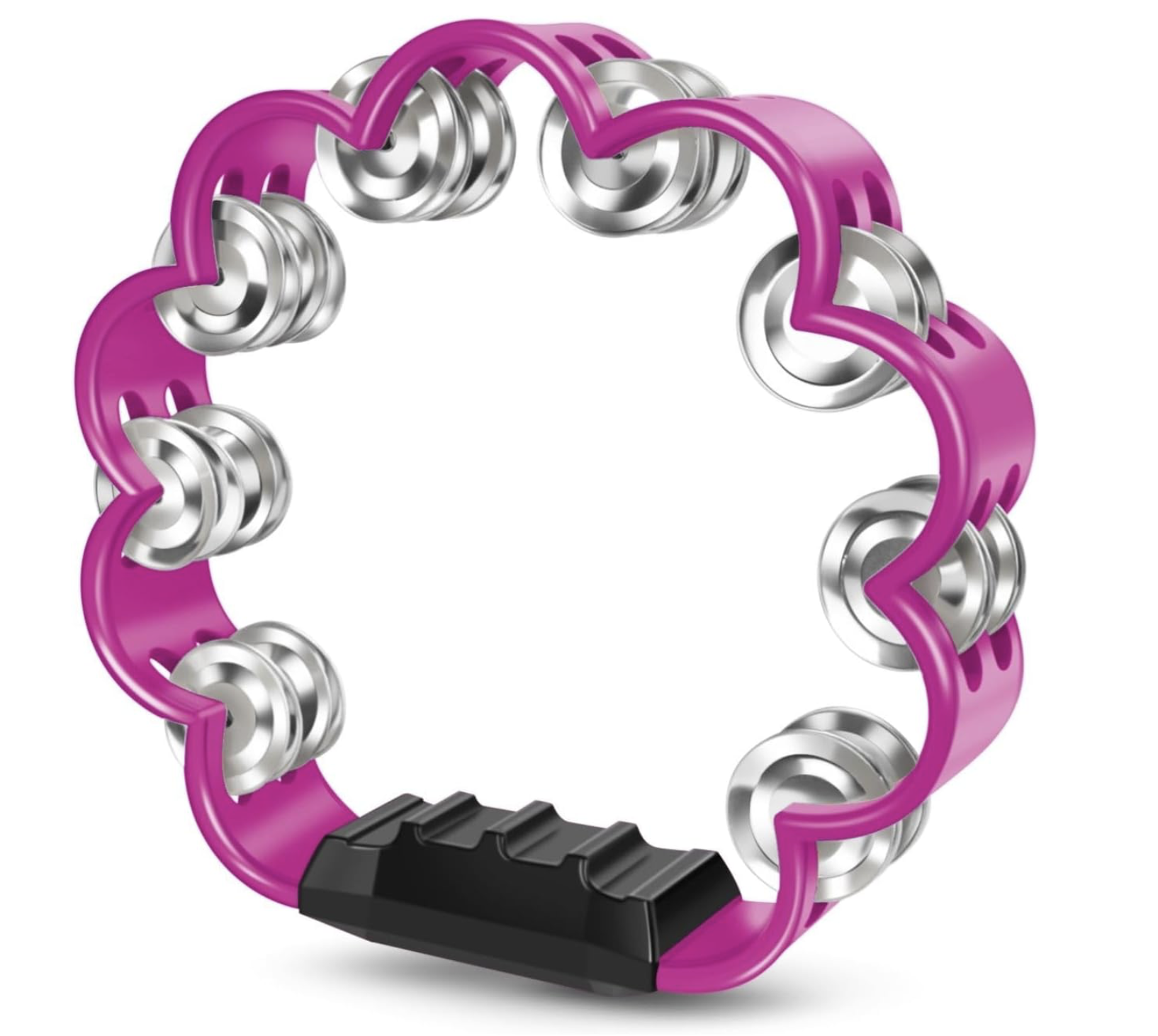 Tamburina cu flori 8 Inch cu 2 Randuri de Zurgalai Metalici maner Ergonomic